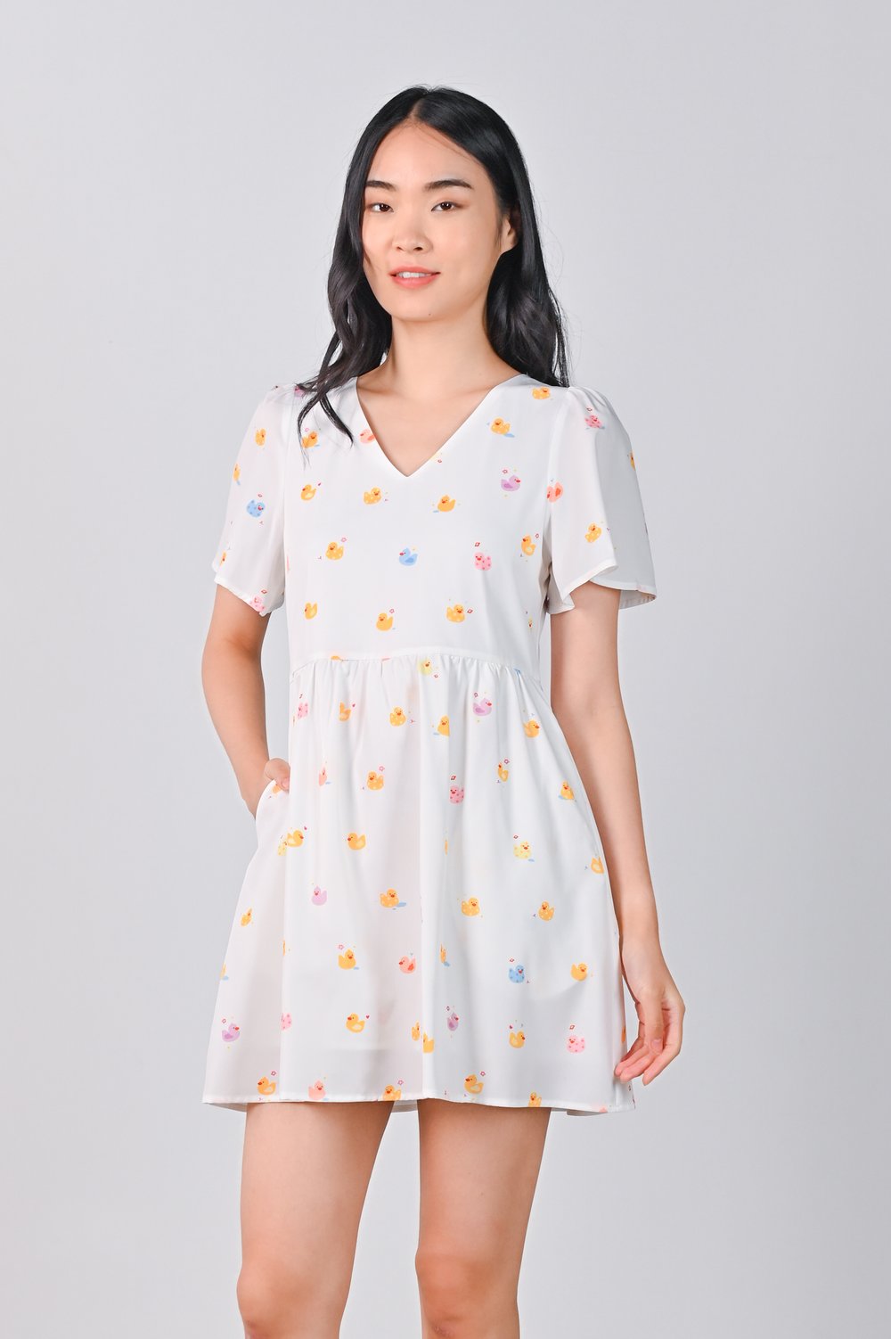 OFF-WHITE RUBBER DUCKIE V-NECK DRESS-ROMPER