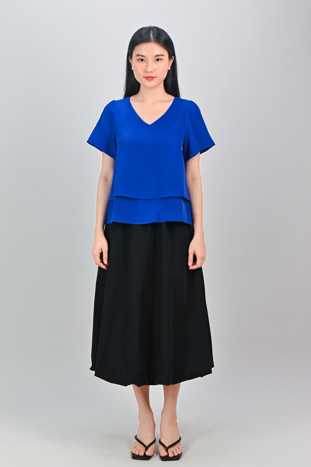 PEIPEI SLEEVED LAYERED TOP IN COBALT