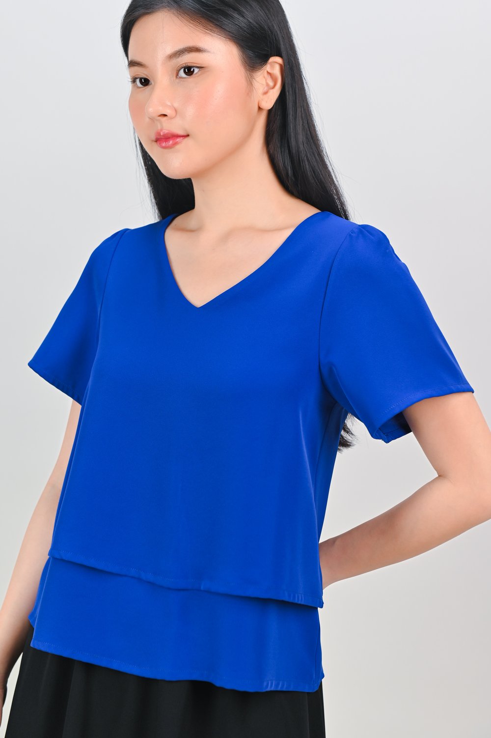 PEIPEI SLEEVED LAYERED TOP IN COBALT
