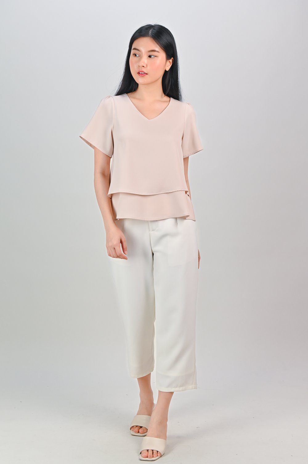 PEIPEI SLEEVED LAYERED TOP IN SAND