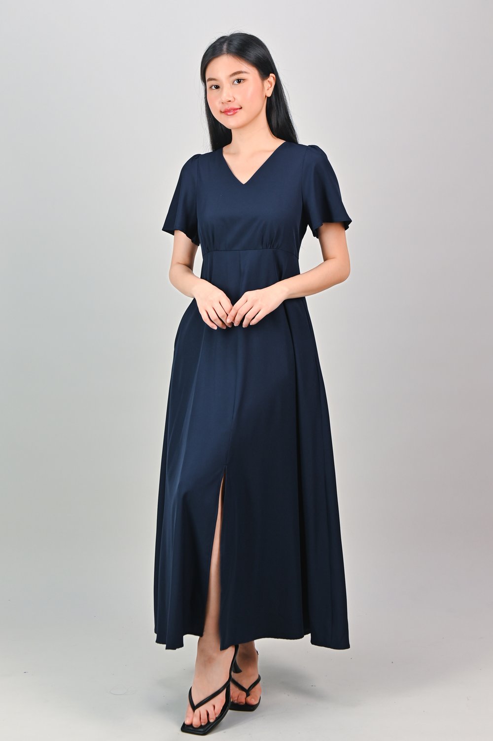 OONA CENTRE-SLIT MAXI DRESS IN NAVY