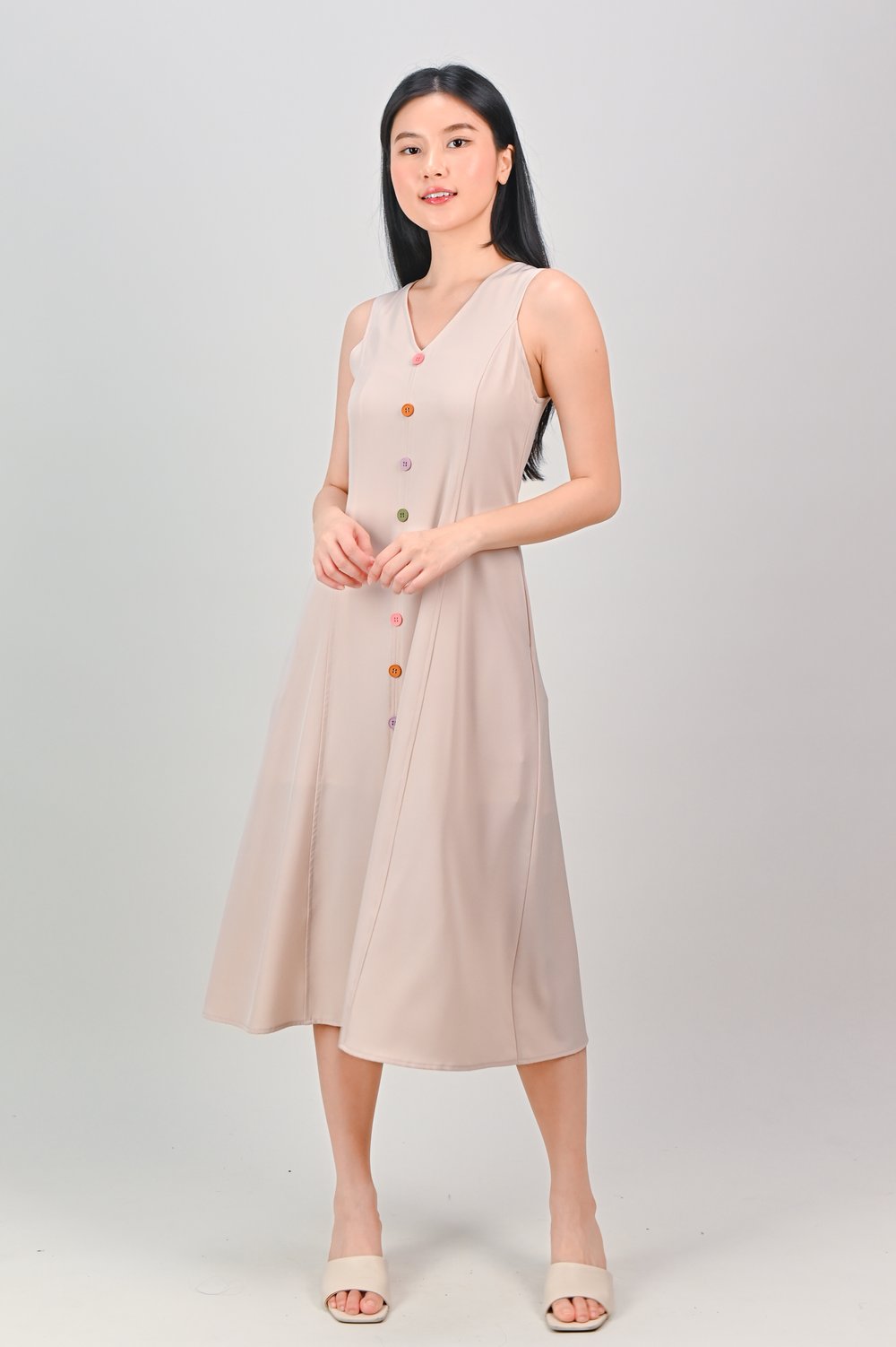 SONNET BUTTON PANEL DRESS IN SAND
