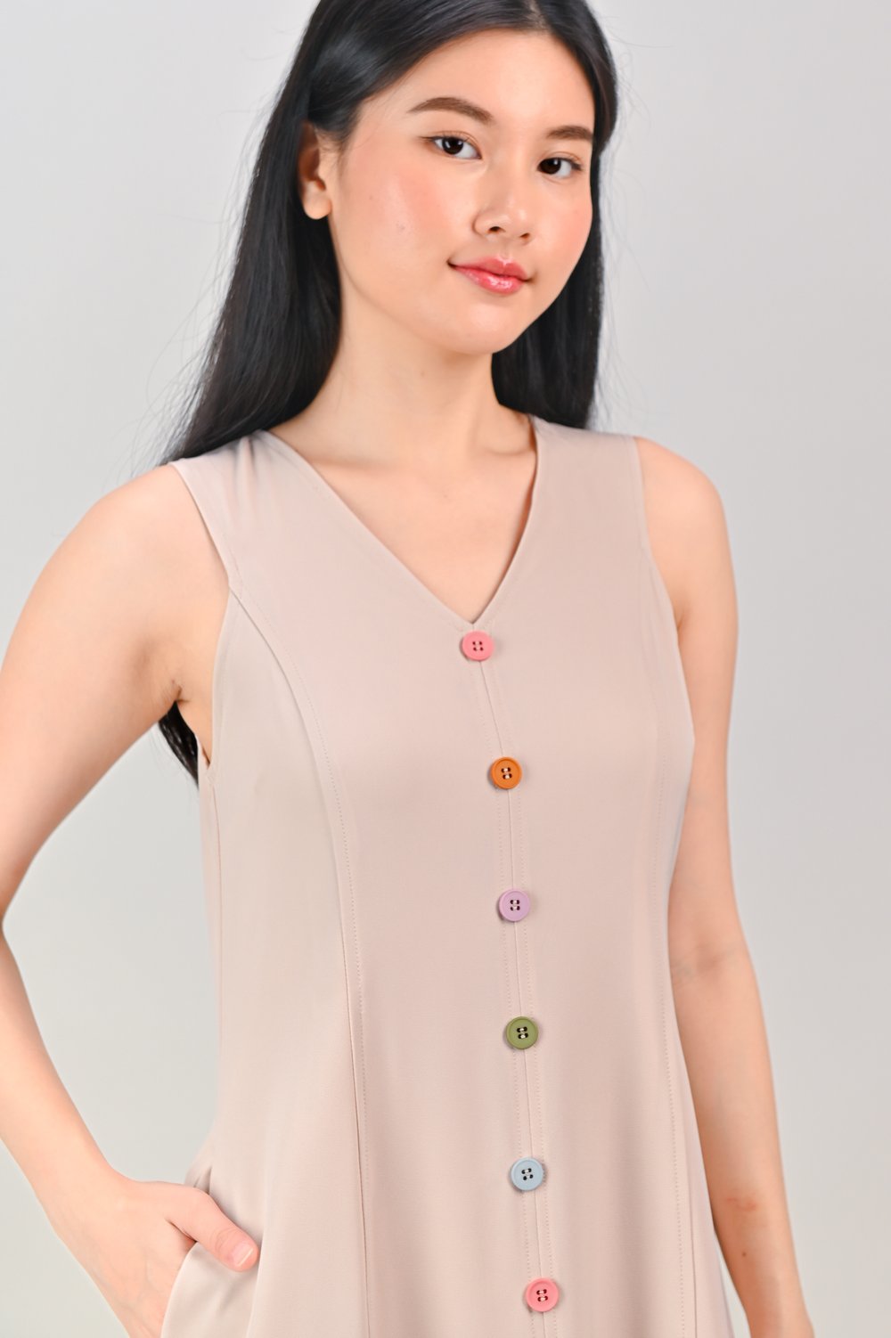 SONNET BUTTON PANEL DRESS IN SAND