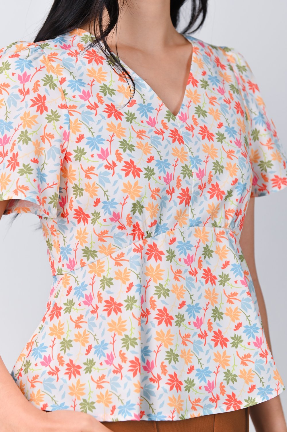 ATHOL LEAVES SLEEVED PEPLUM TOP