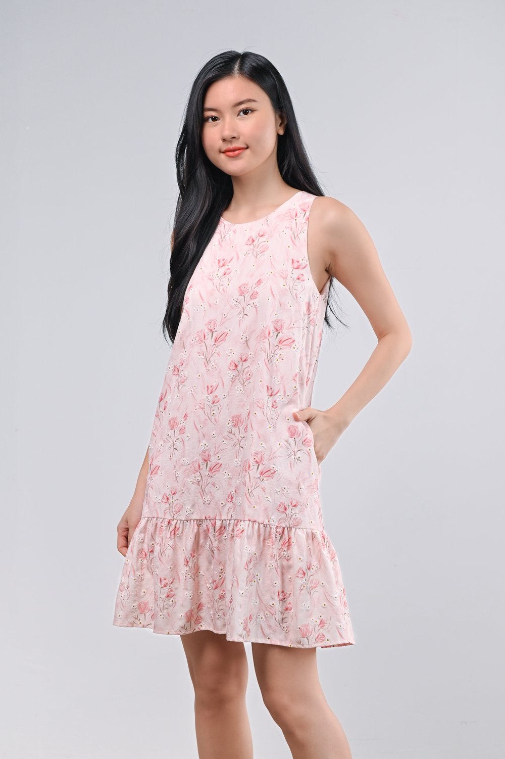 TWIST OF TULIPS SLEEVELESS DROPWAIST DRESS