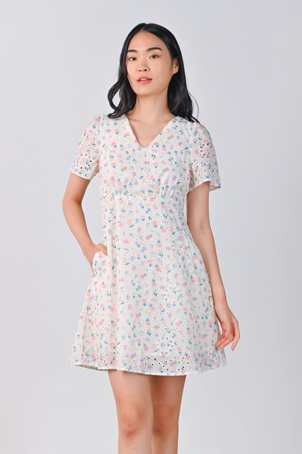 ISLAY PINK FLORAL EYELET SLEEVED DRESS