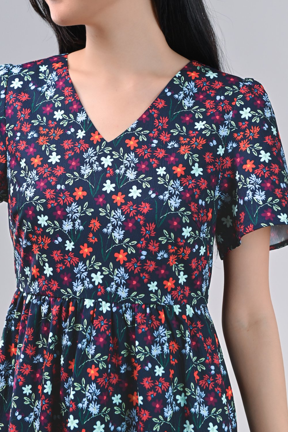 ELYSIAN BLOOMS SLEEVED TIERED MIDI DRESS