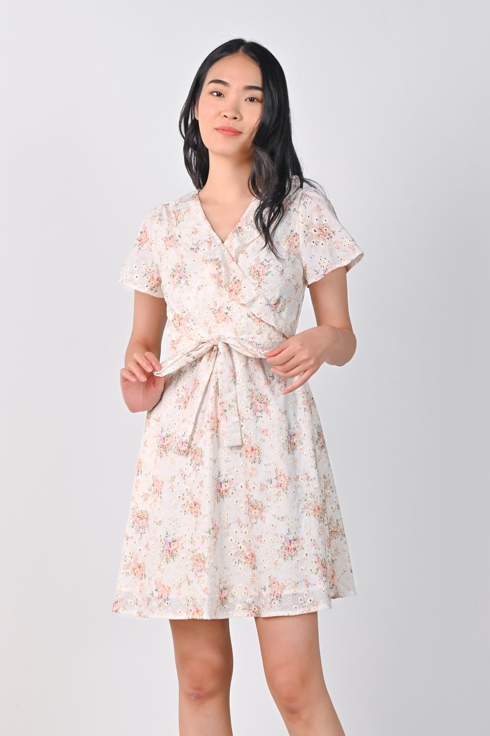 JOSEY EYELET FLORAL RUFFLE DRESS