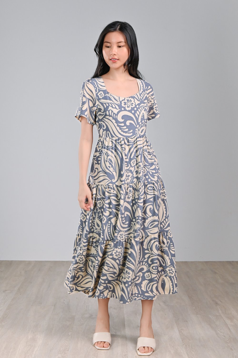 BALMANY ABSTRACT TIERED MIDAXI DRESS