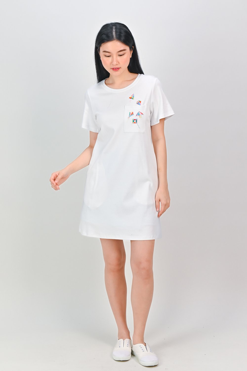KOLORFUL KITES EMB. POCKET TEE DRESS
