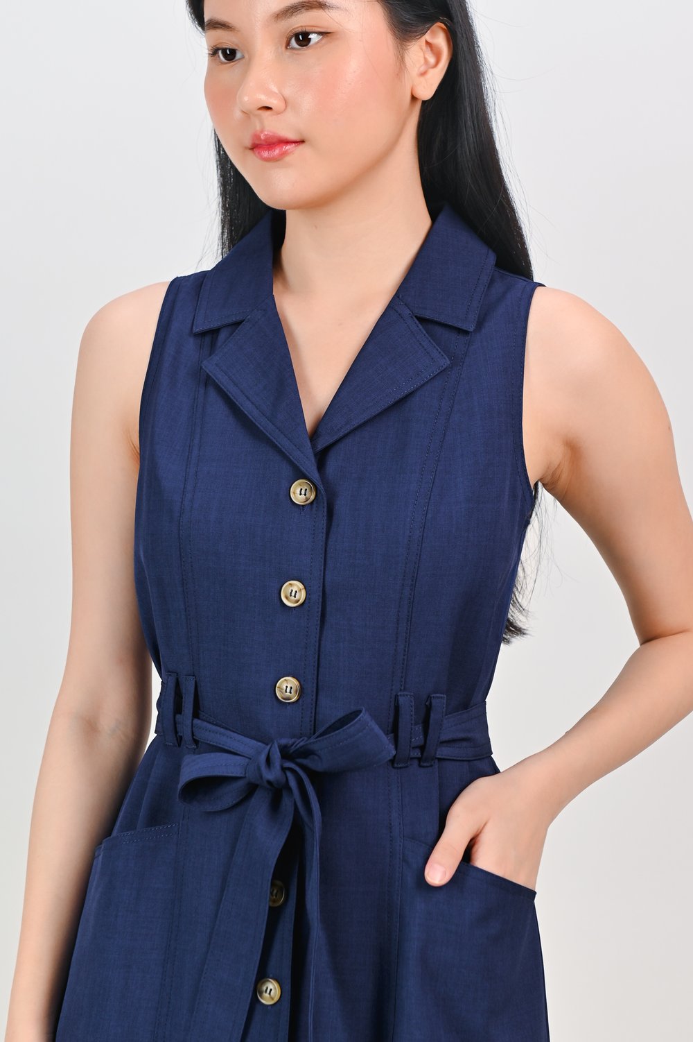 AREN TRENCH-LOOK DRESS IN NAVY