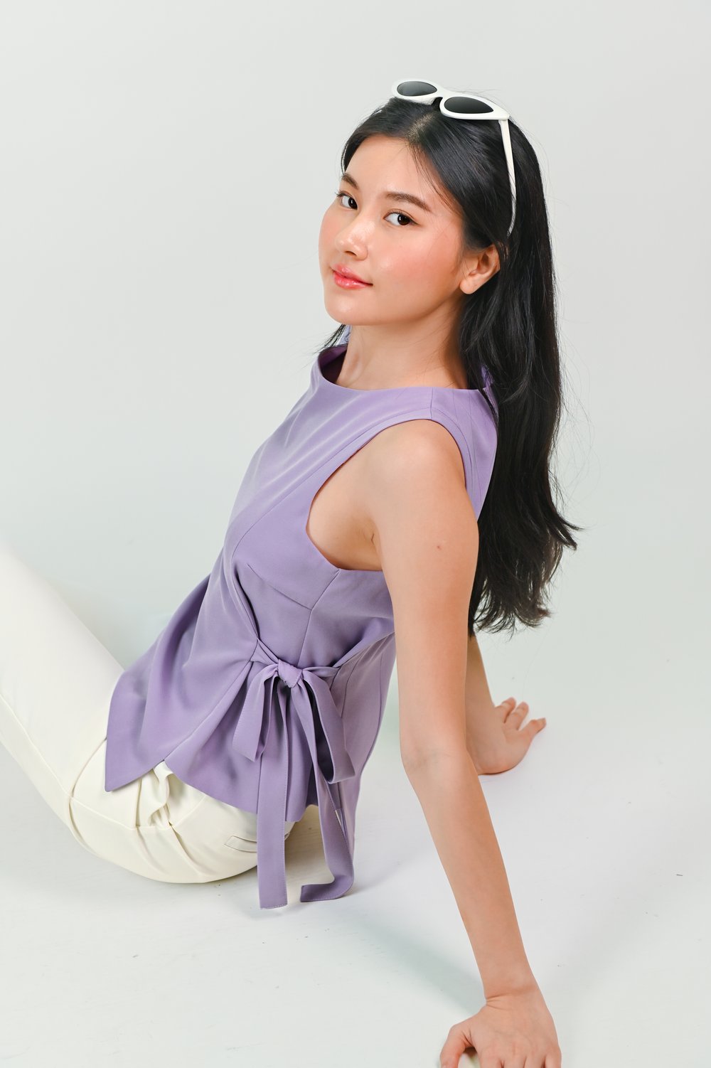 NADIA SLEEVELESS SIDE-TIE TOP IN LILAC
