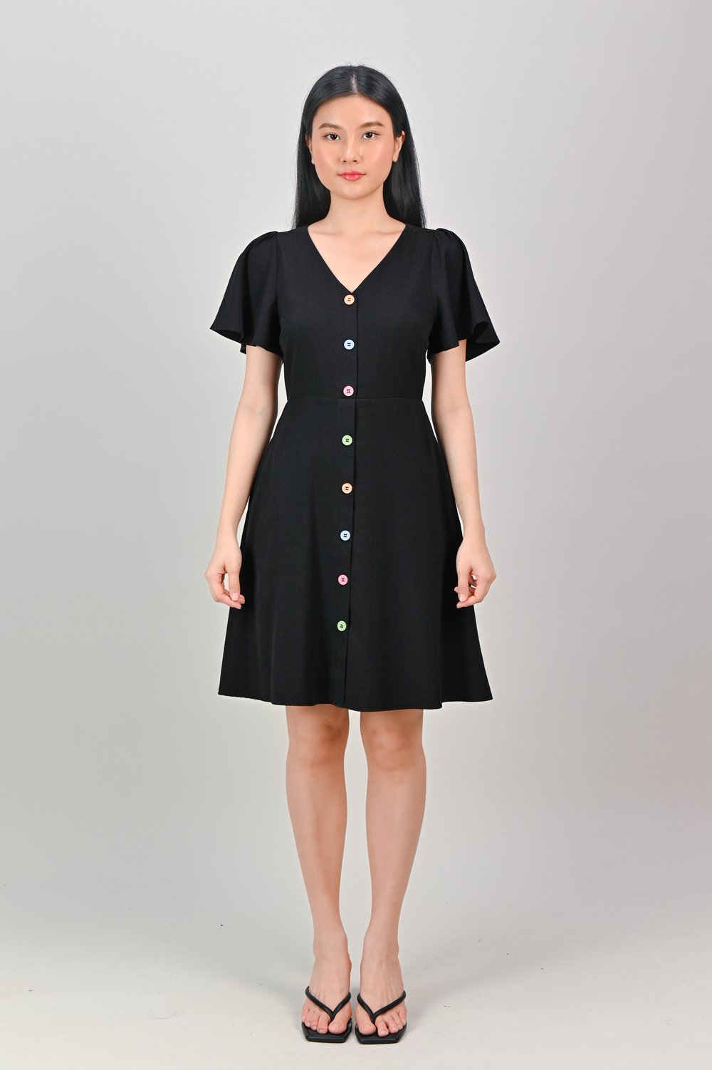 DURIE COLOURFUL-BUTTON DRESS IN BLACK