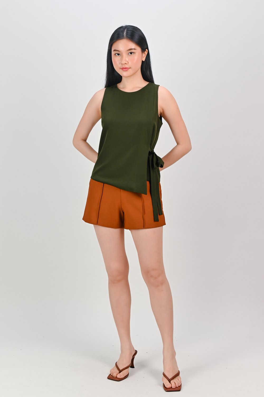 NADIA SLEEVELESS SIDE-TIE TOP IN OLIVE