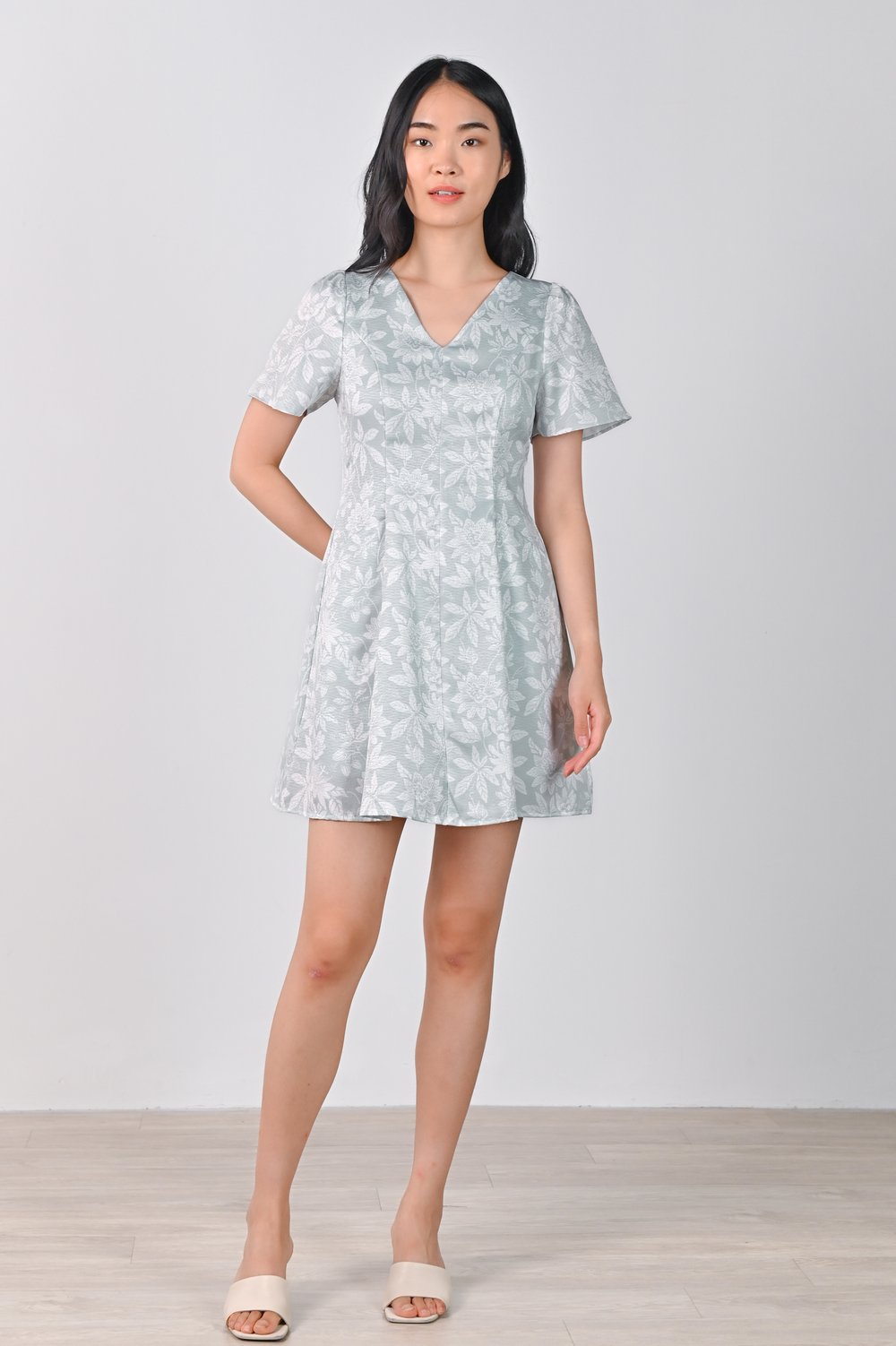 CAMY GREEN PANELLED DRESS-ROMPER