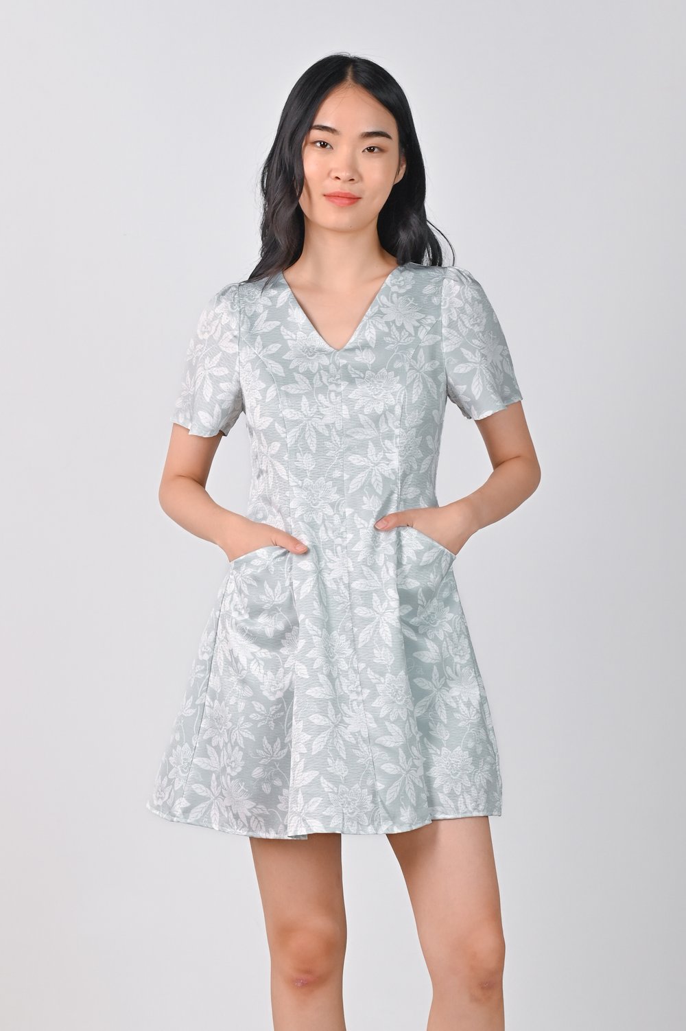 CAMY GREEN PANELLED DRESS-ROMPER