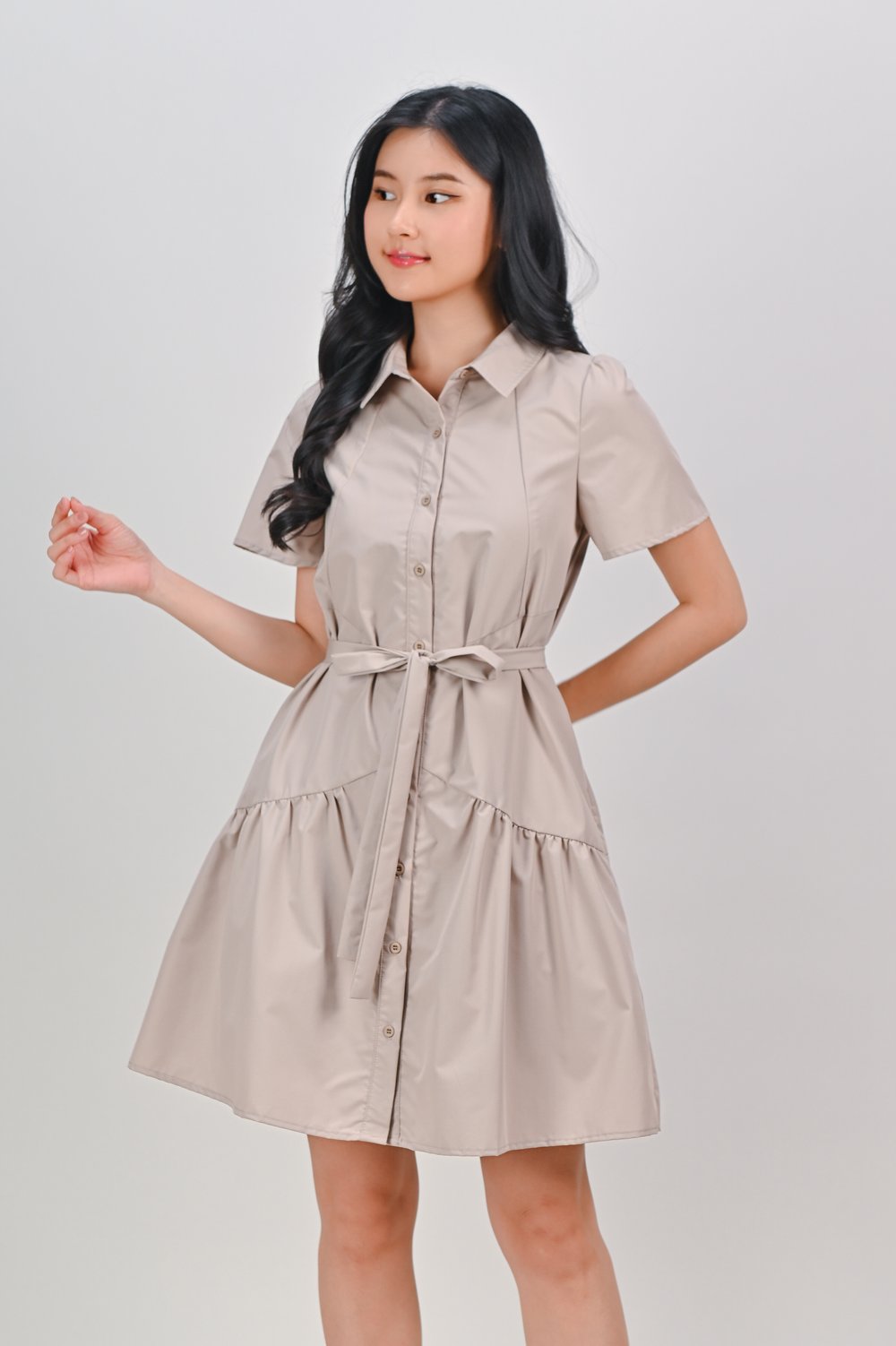 GADOT FLOUNCE SHIRTDRESS IN KHAKI