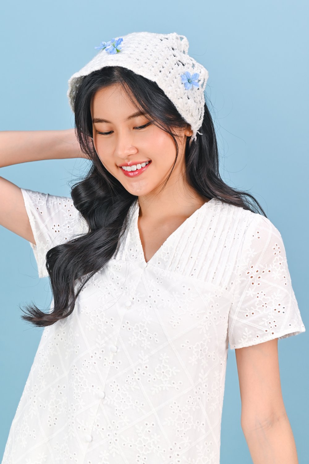 MINKA EYELET SLEEVED DRESS IN WHITE