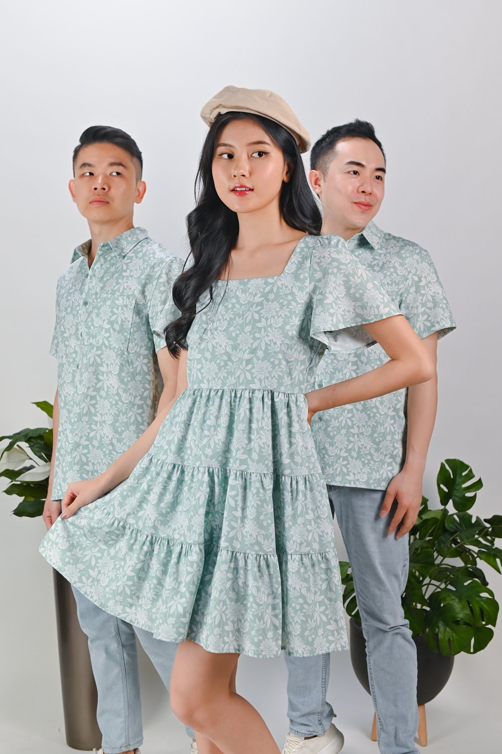 CAMY GREEN SQUARE-NECK BABYDOLL DRESS