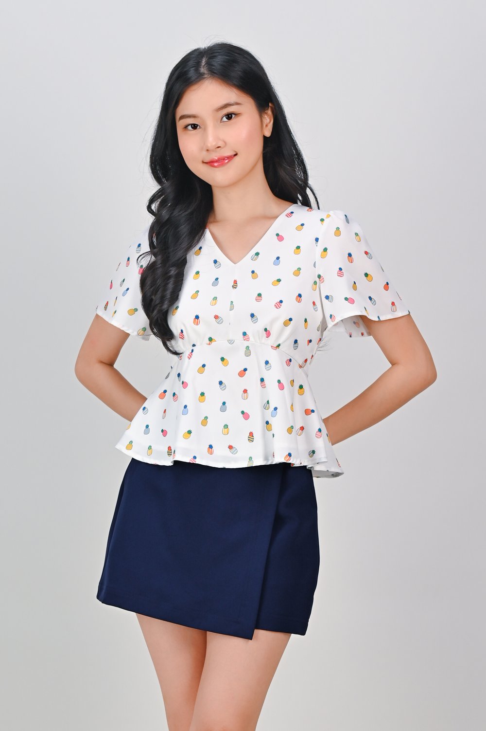 HUAT PINEAPPLES SLEEVED PEPLUM TOP