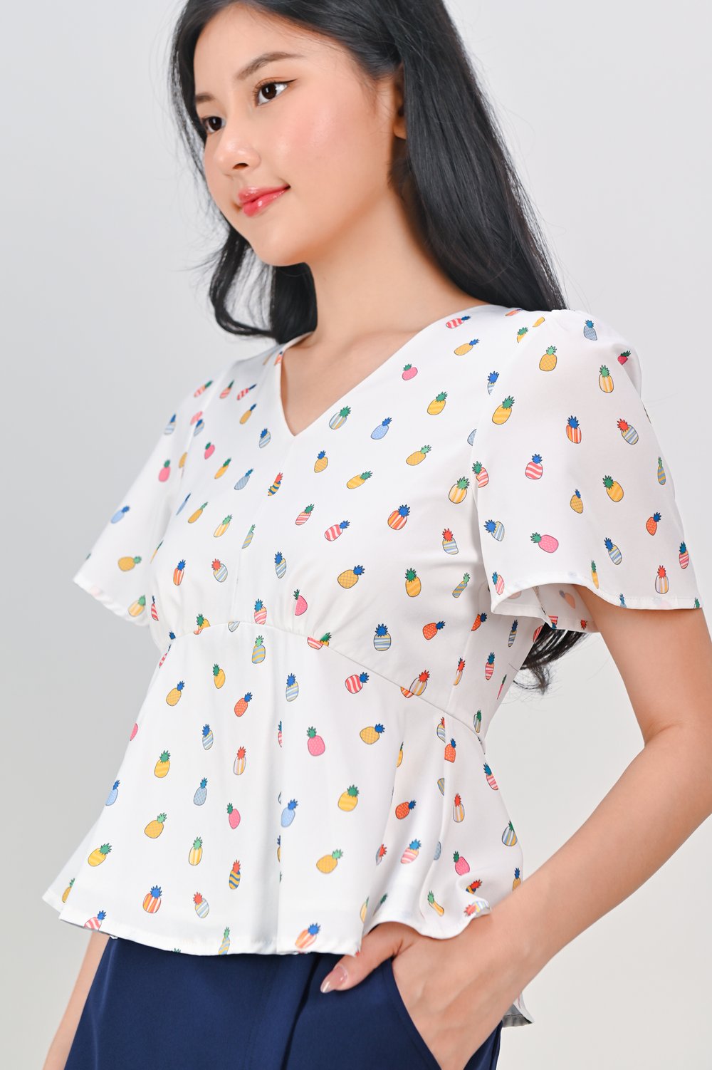 HUAT PINEAPPLES SLEEVED PEPLUM TOP