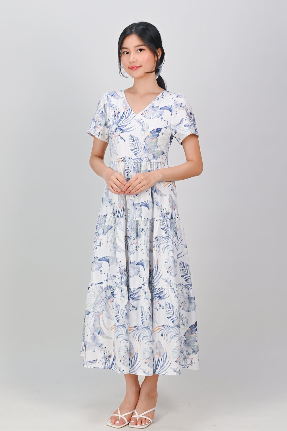 BLUE VALENTINE V-NECK TIERED MIDAXI DRESS