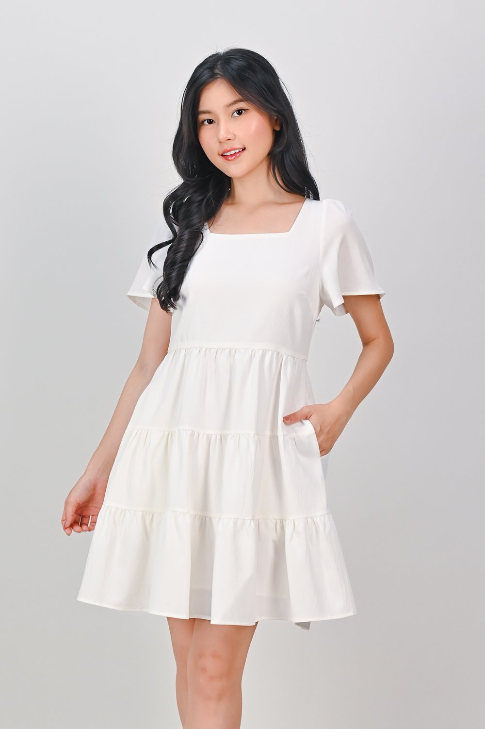 BIEL SQUARE-NECK BABYDOLL DRESS IN OFF-WHITE
