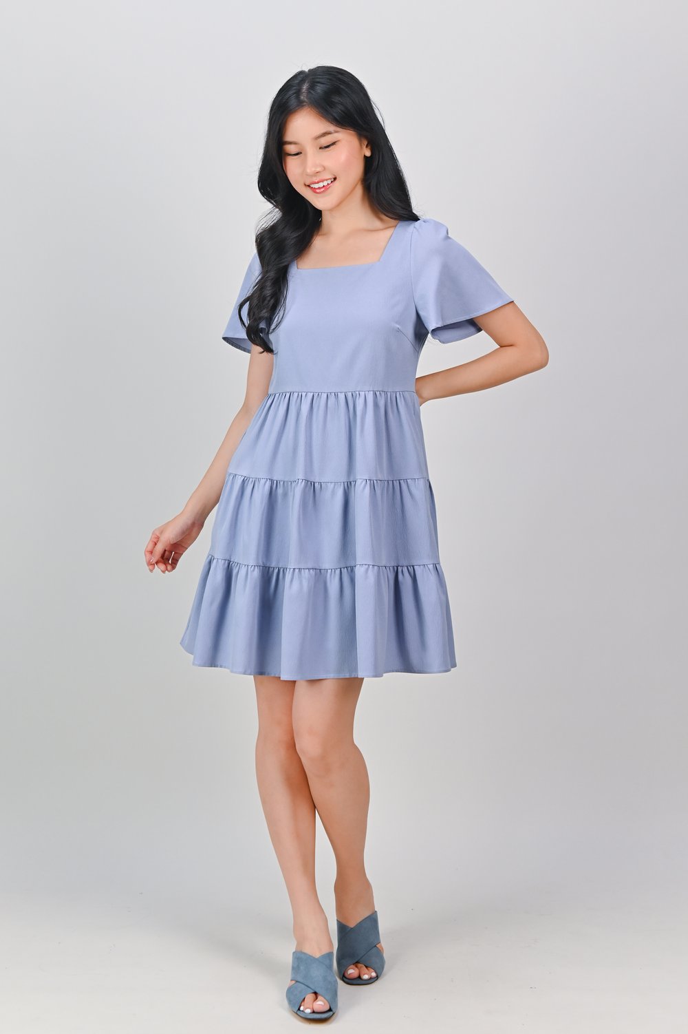 BIEL SQUARE-NECK BABYDOLL DRESS IN PERI