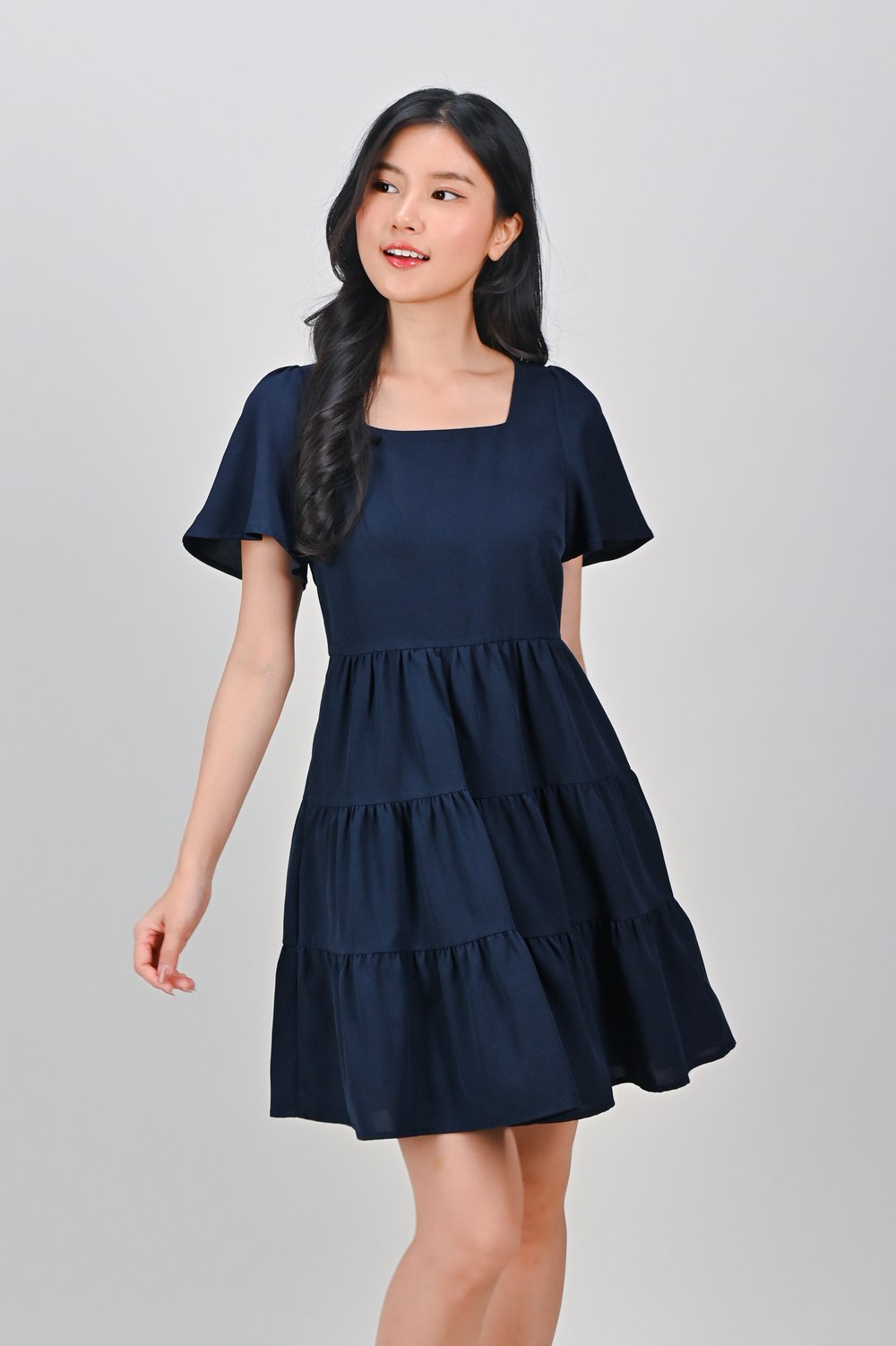 BIEL SQUARE-NECK BABYDOLL DRESS IN NAVY