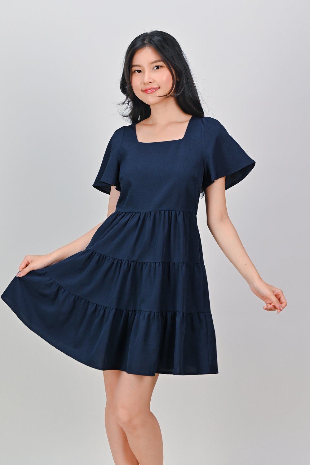 BIEL SQUARE-NECK BABYDOLL DRESS IN NAVY