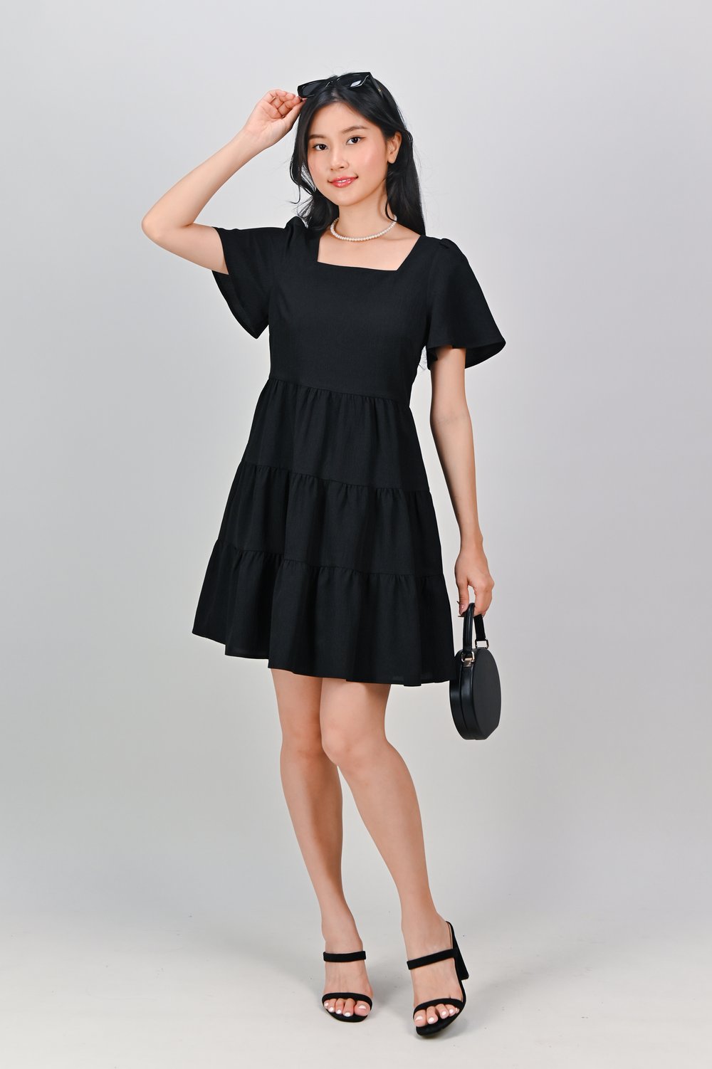 BIEL SQUARE-NECK BABYDOLL DRESS IN BLACK