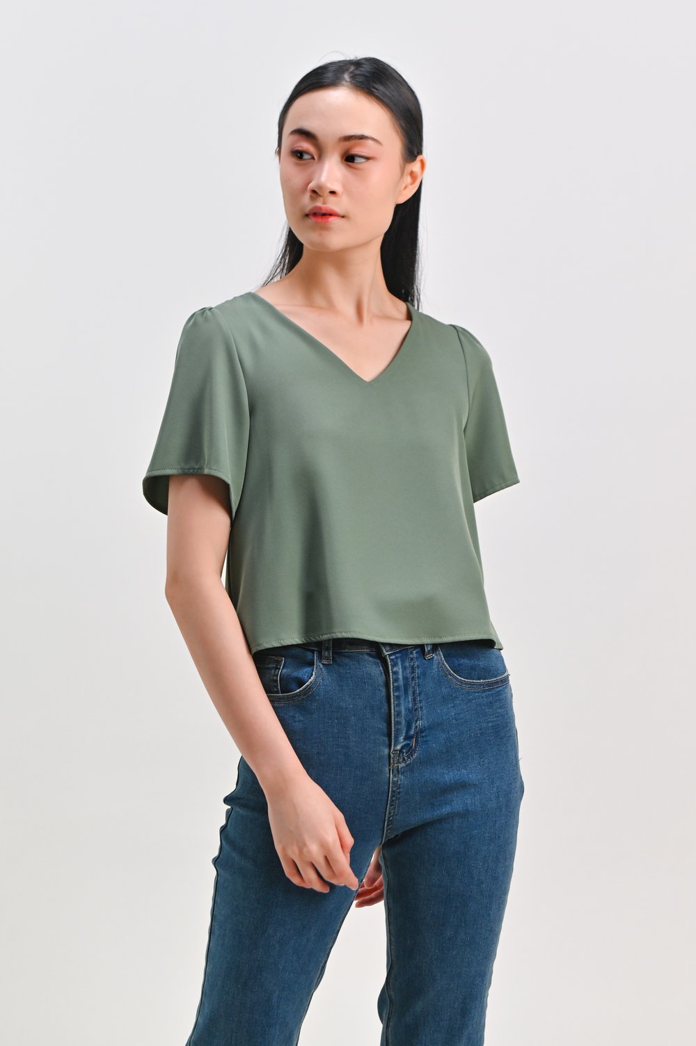 PEIPEI SLEEVED LAYERED TOP IN LIGHT GREEN