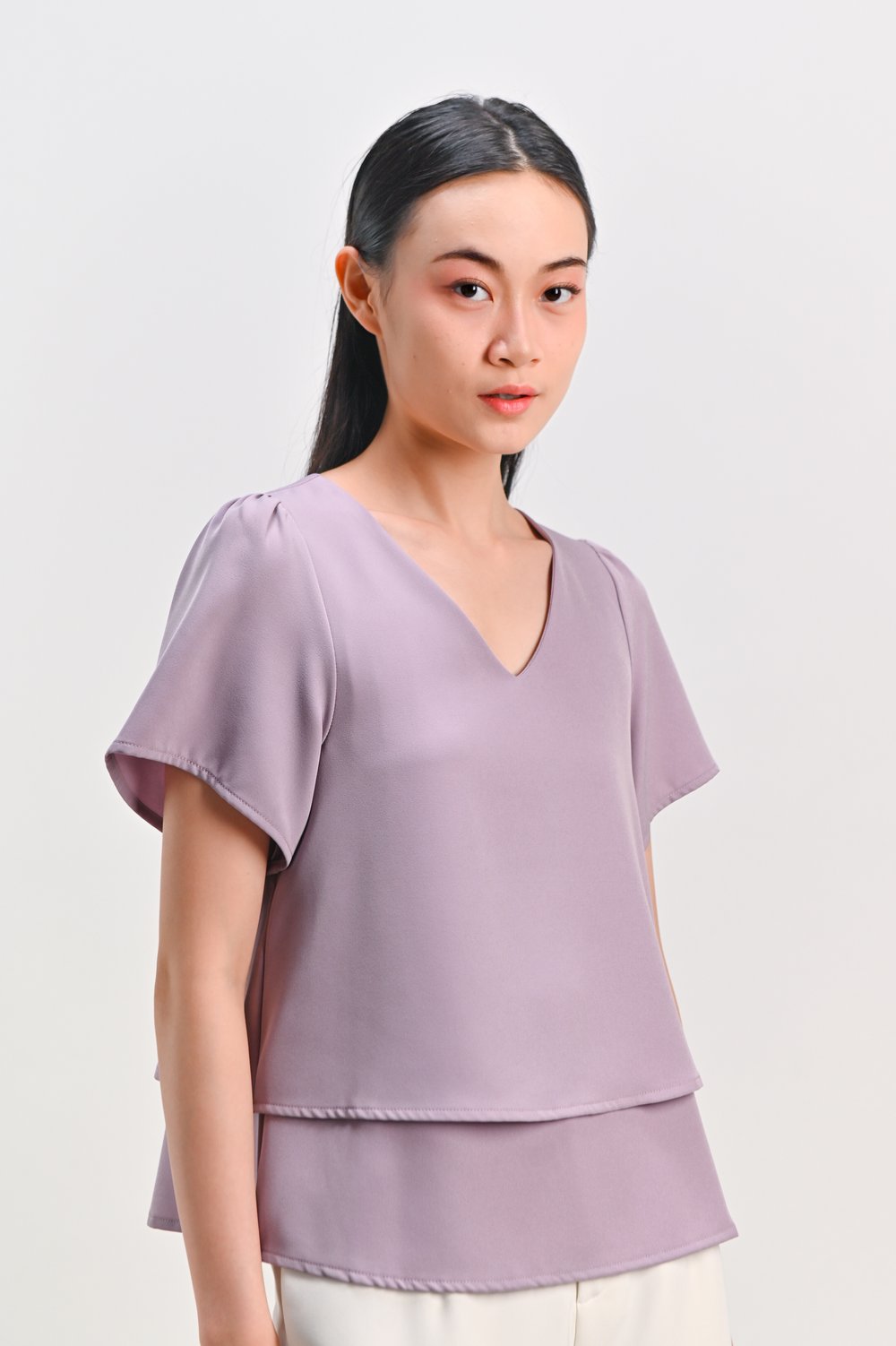 PEIPEI SLEEVED LAYERED TOP IN LILAC