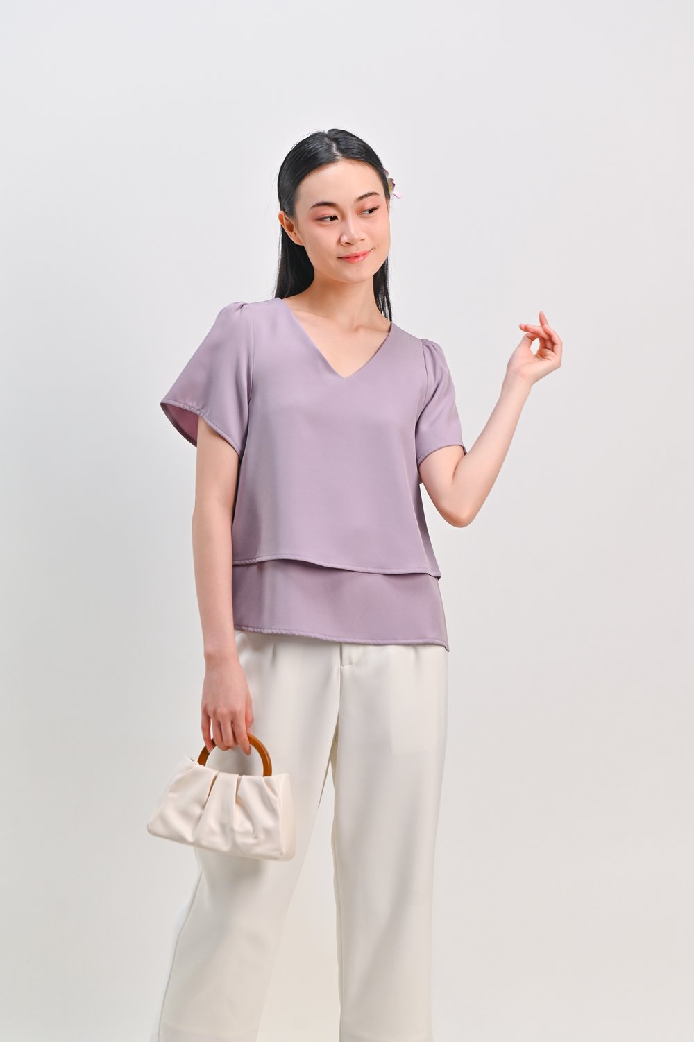 PEIPEI SLEEVED LAYERED TOP IN LILAC