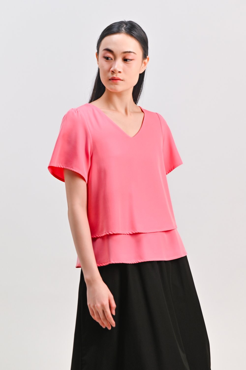 PEIPEI SLEEVED LAYERED TOP IN FLAMINGO PINK
