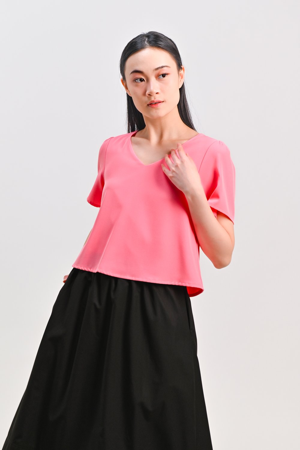 PEIPEI SLEEVED LAYERED TOP IN FLAMINGO PINK