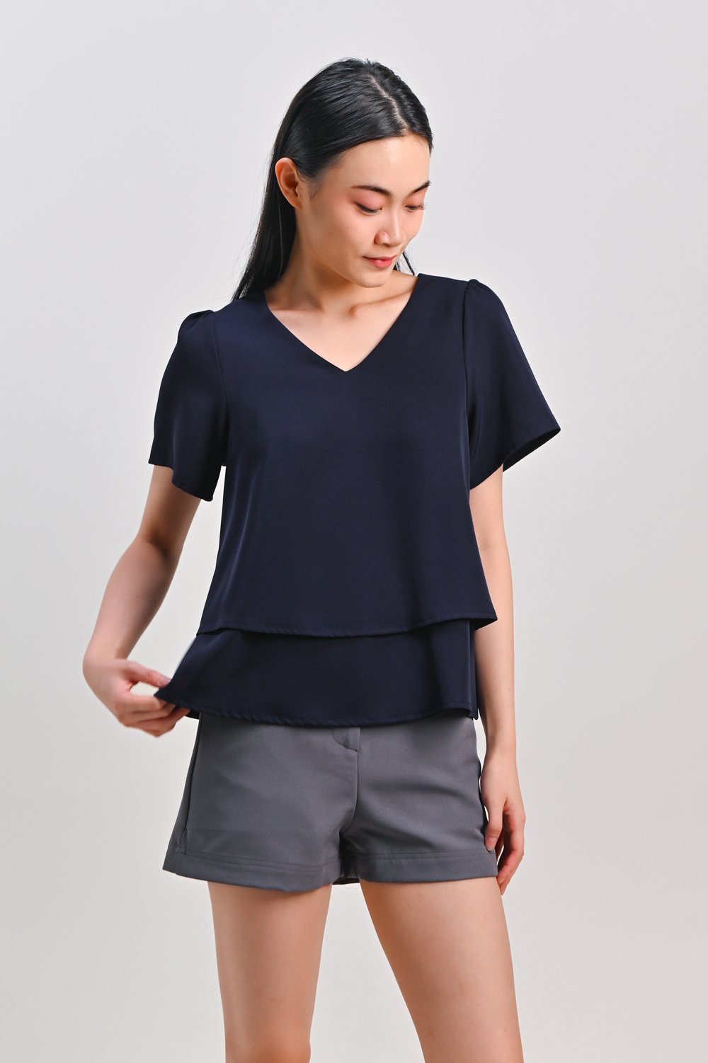 PEIPEI SLEEVED LAYERED TOP IN NAVY