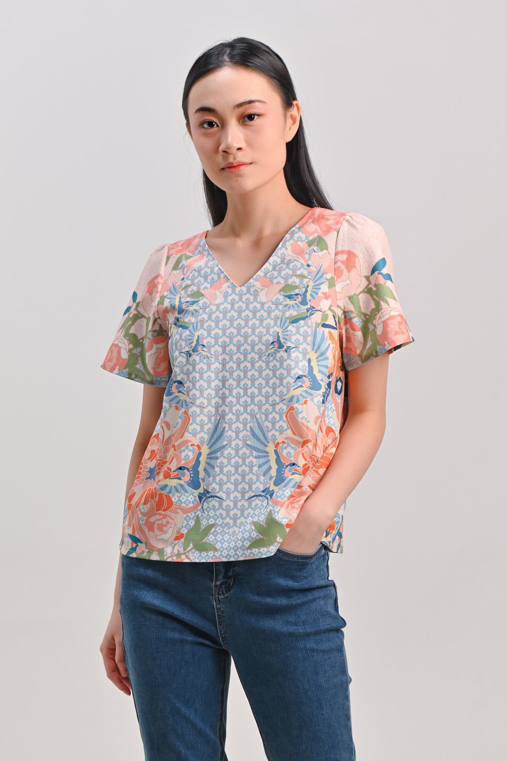 BATIK BIRDS SLEEVED TOP