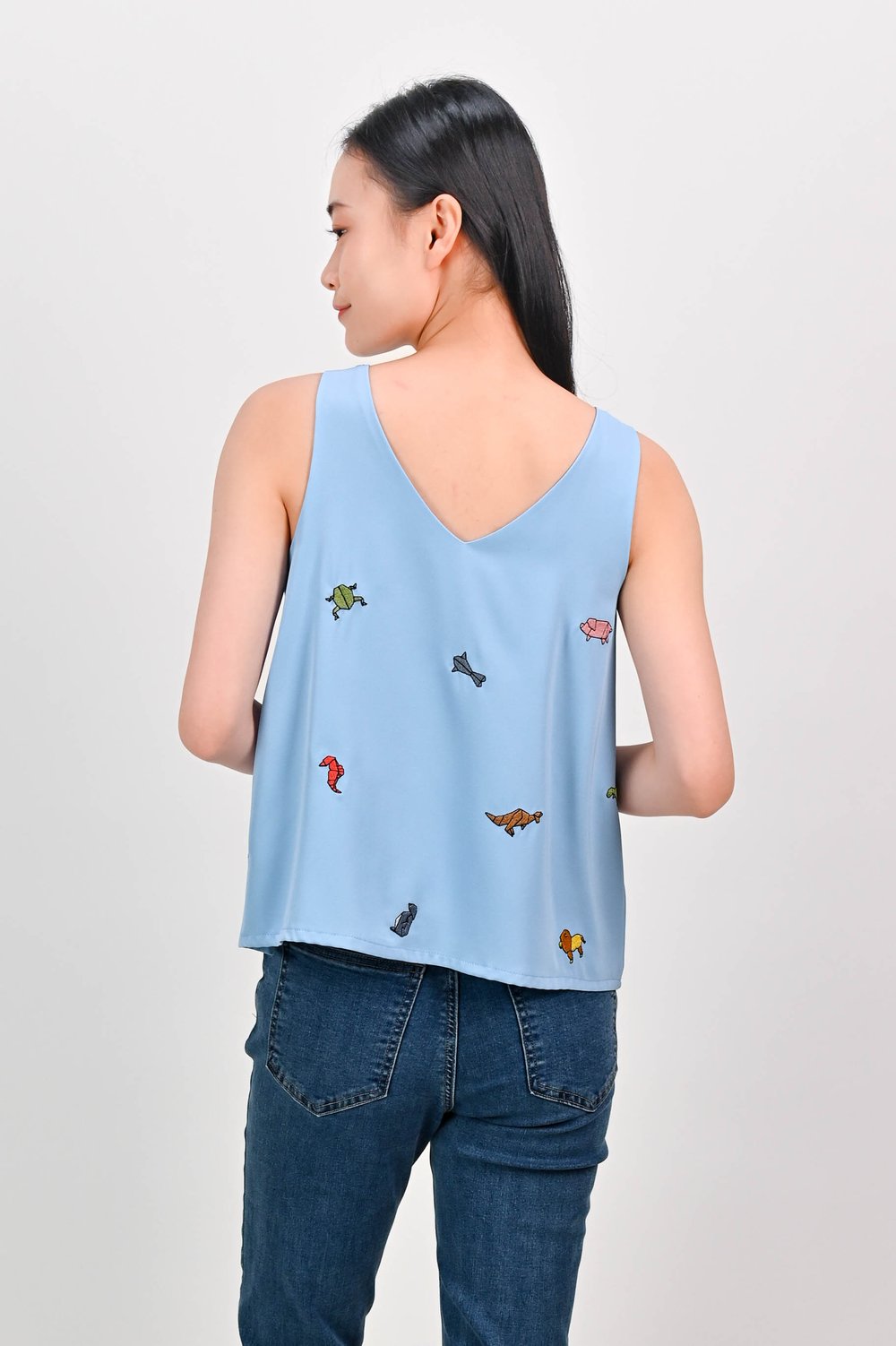 ORIGAMI ZOO EMB. TWO-WAY TOP IN BLUE