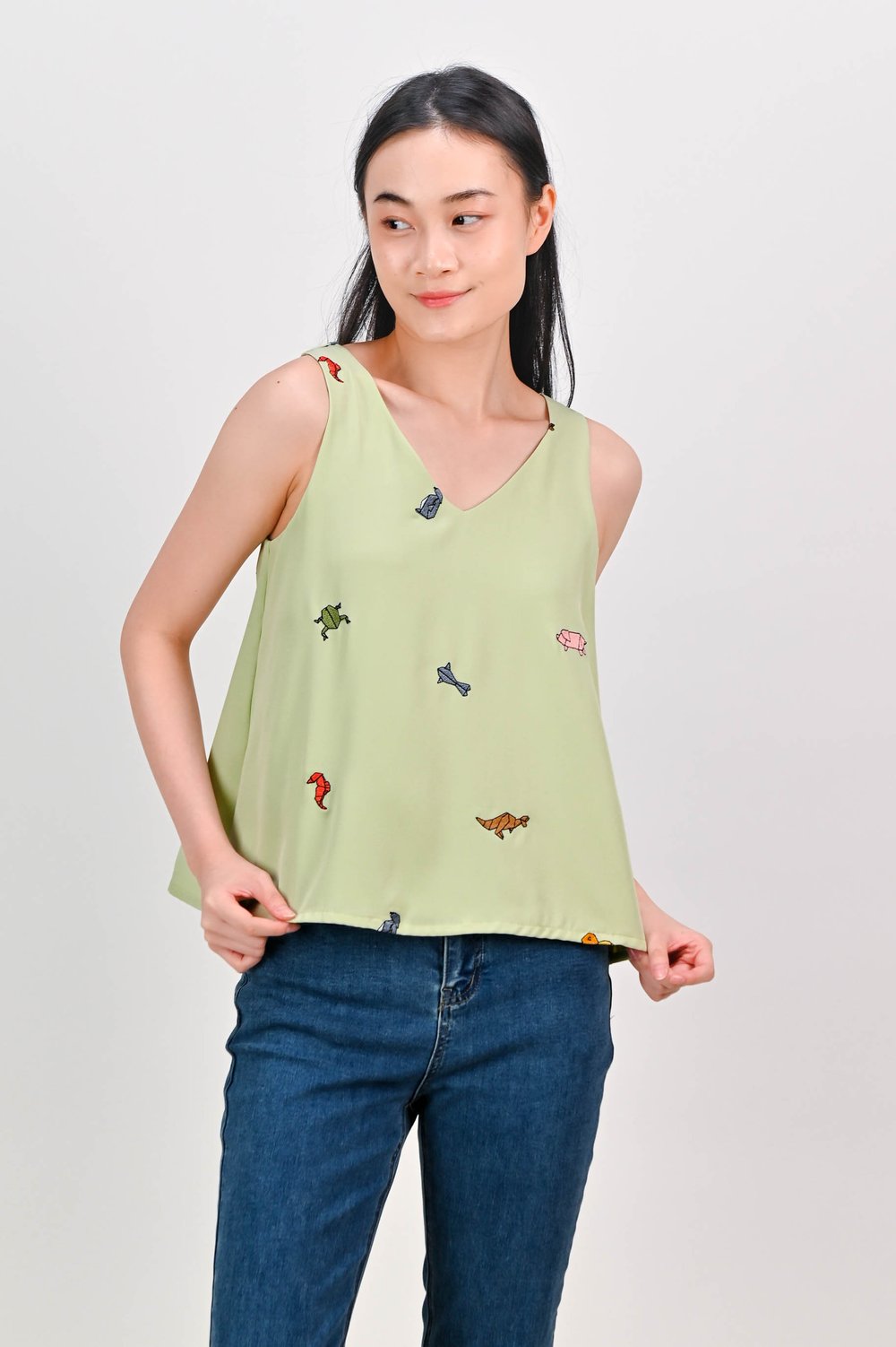 ORIGAMI ZOO EMB. TWO-WAY TOP IN GREEN