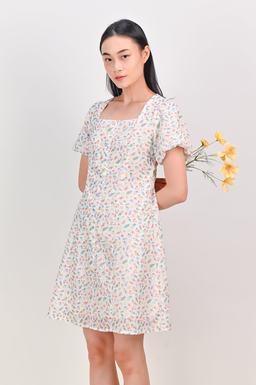 FRIENDS OF THE FOREST SLEEVED EYELET BUTTON DRESS