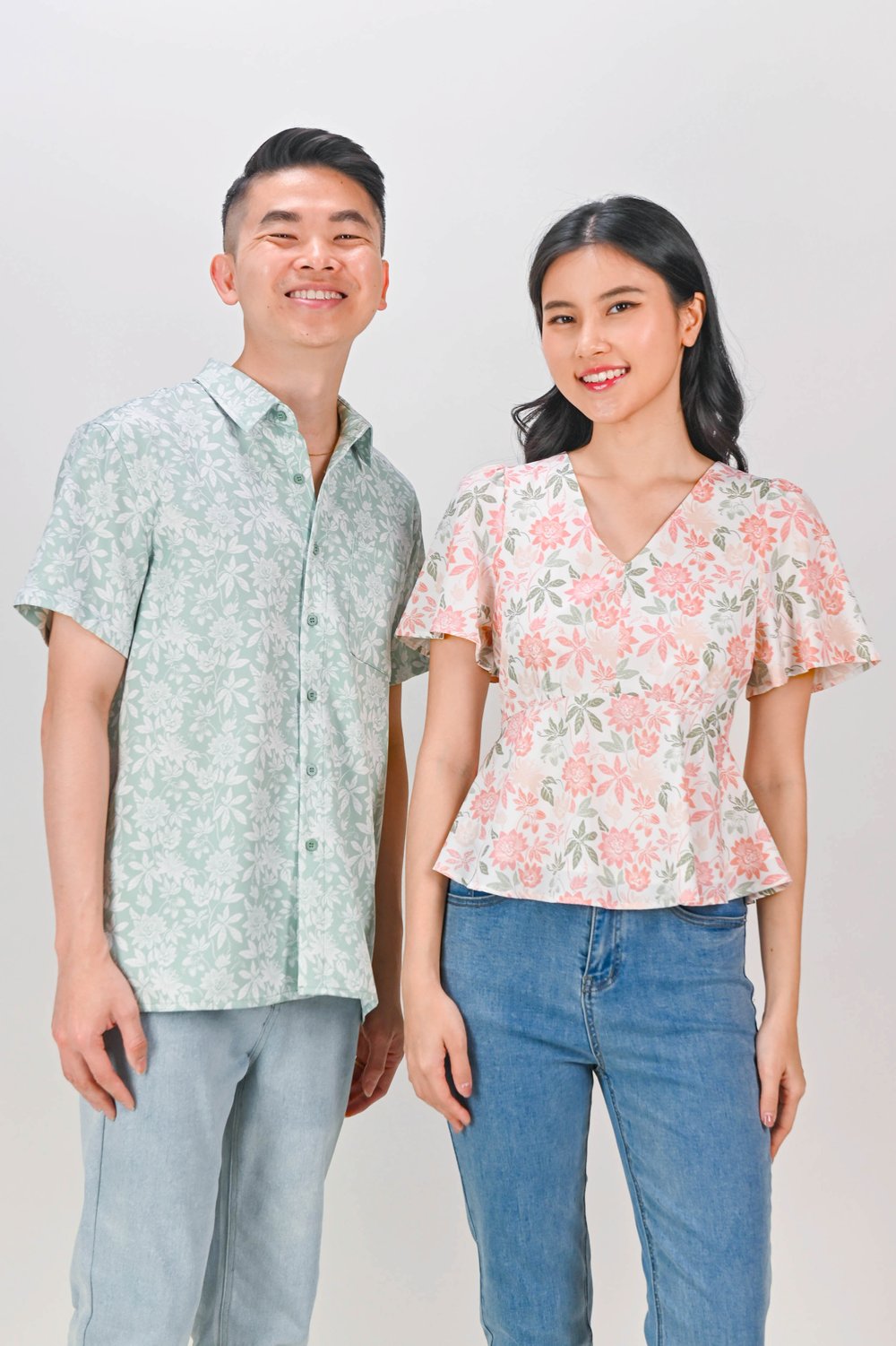 CAMY PEACH GARDEN SLEEVED PEPLUM TOP