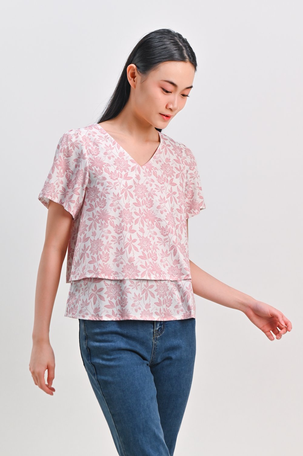 CAMY PINK SLEEVED LAYERED TOP