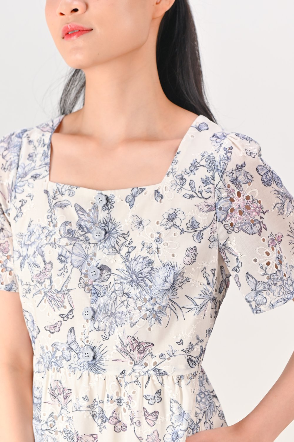 INARA BUTTERFLY BABYDOLL DRESS IN BLUE