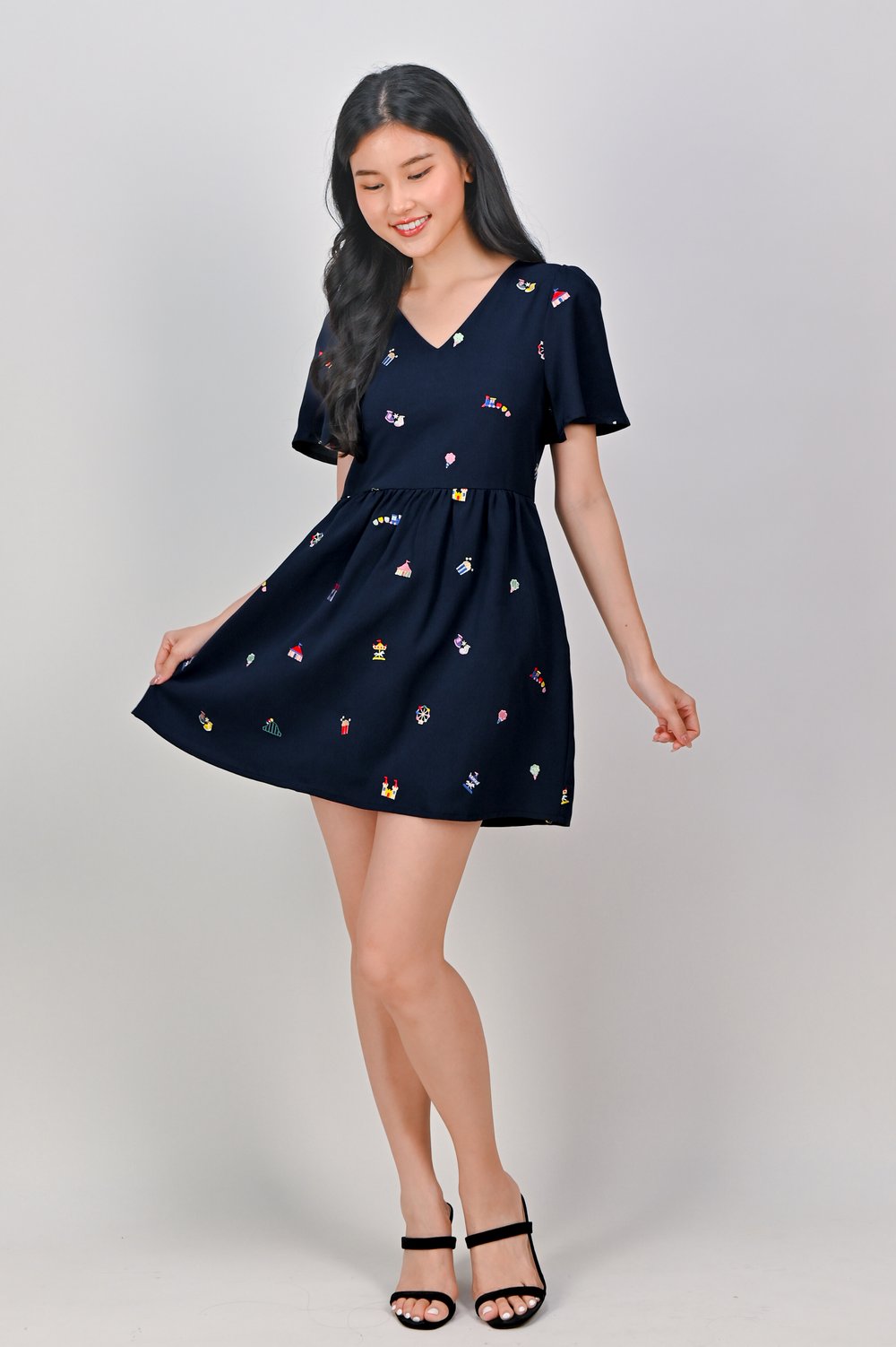 CARNIVAL NAVY EMB. V-NECK DRESS-ROMPER