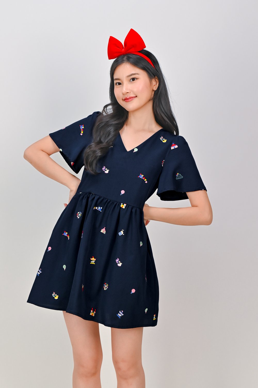 CARNIVAL NAVY EMB. V-NECK DRESS-ROMPER