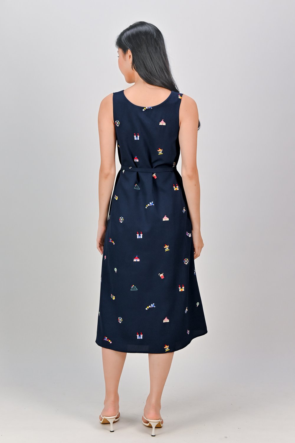 CARNIVAL NAVY EMB. TWO-WAY MIDI DRESS
