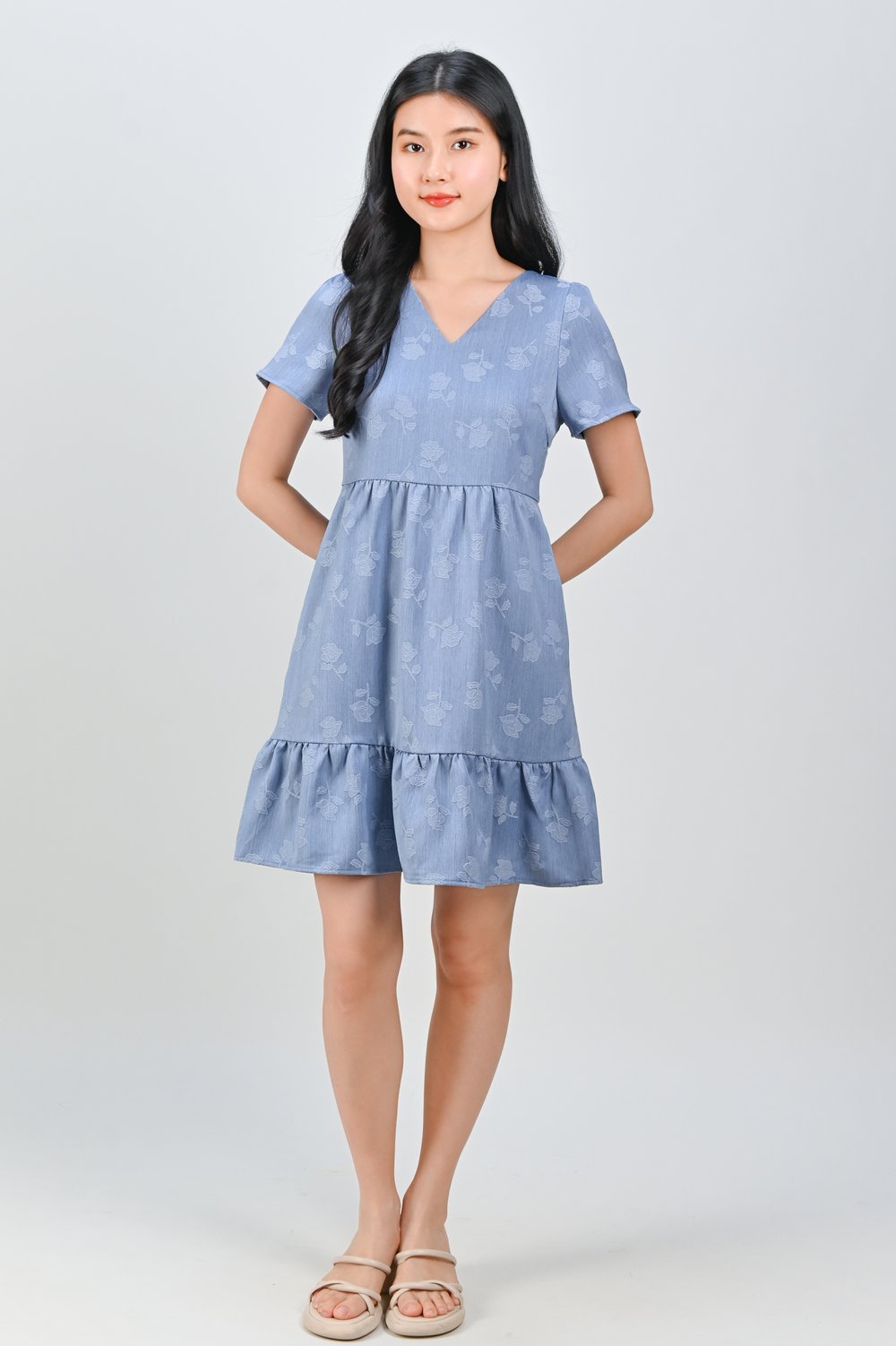 PALOMA DENIM-LOOK FLOUNCE DRESS