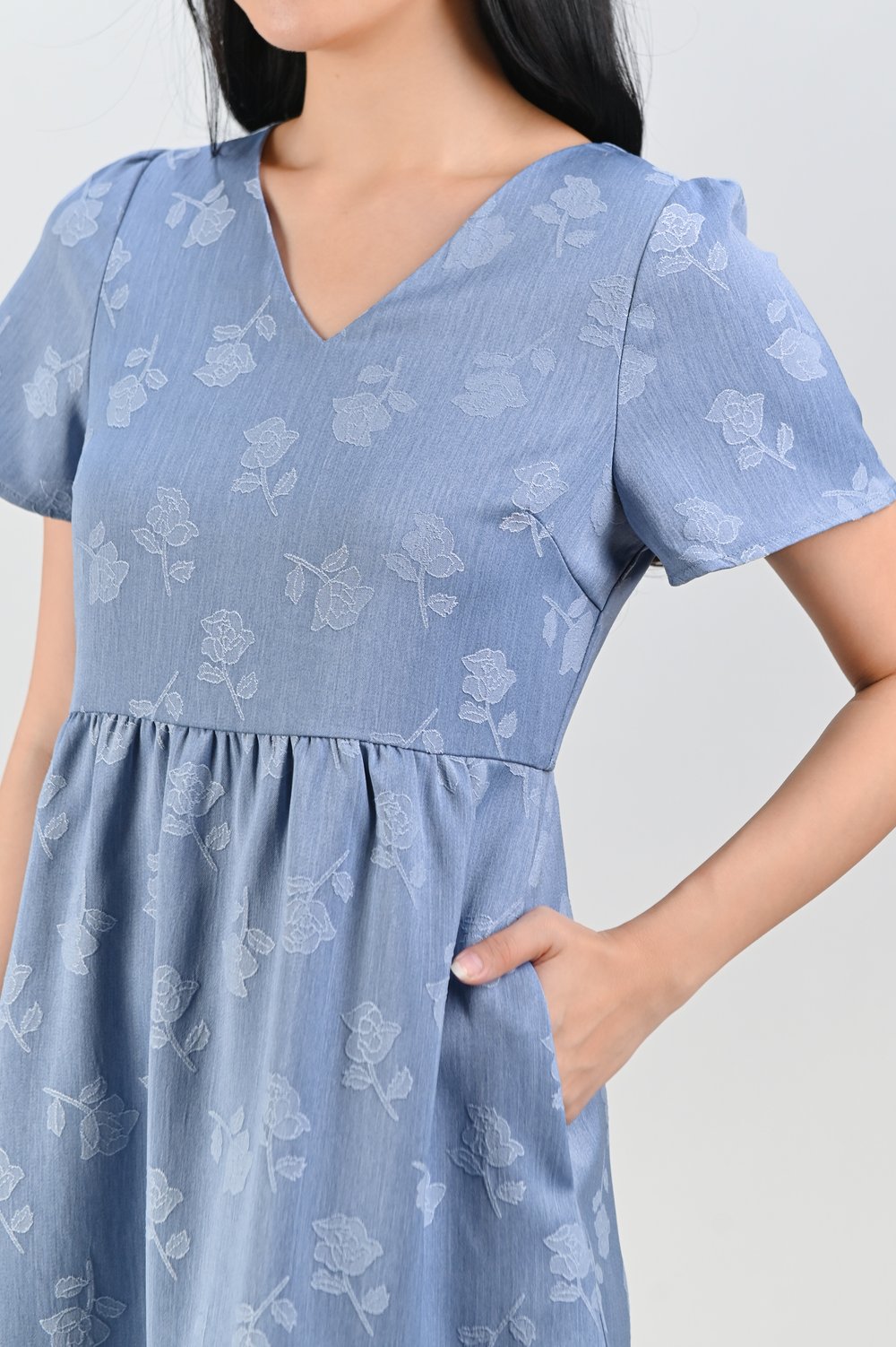 PALOMA DENIM-LOOK FLOUNCE DRESS