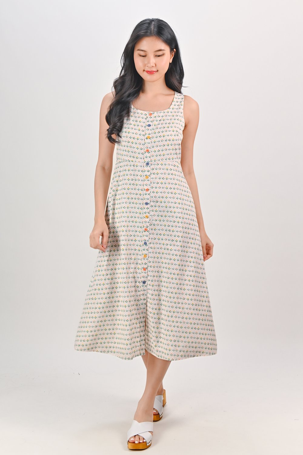 FLOWER POTS SCOOP-NECK SLEEVELESS DRESS